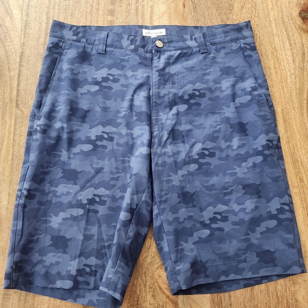 Peter Millar Shorts Mens 32 Blue Camo Chino Golf Performance 10 Inch Inseam